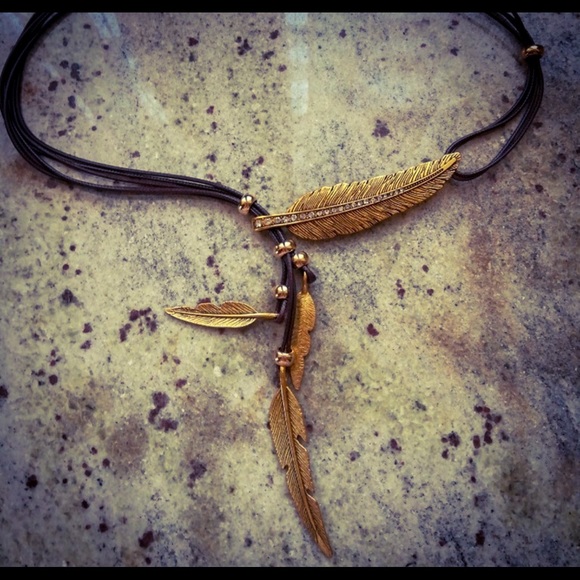 Bohemian Coffee Rope Style Gold Leaf Necklace - Picture 7 of 8